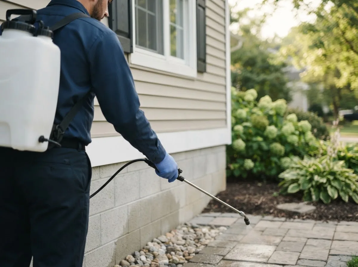 Pest control technician inspecting a home in Chippewa Lake, MI
